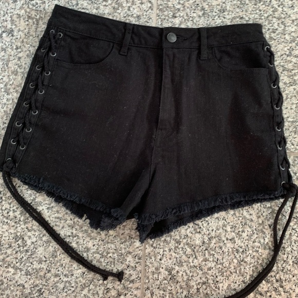 Black Lace Up Shorts - Picture 1 of 4